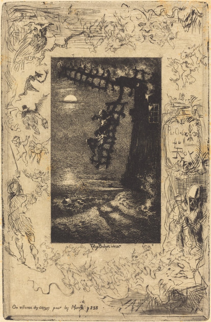 Gyertyát gyújtanak a halottakért, 1878. alkotó: Felix Hilaire Buhot