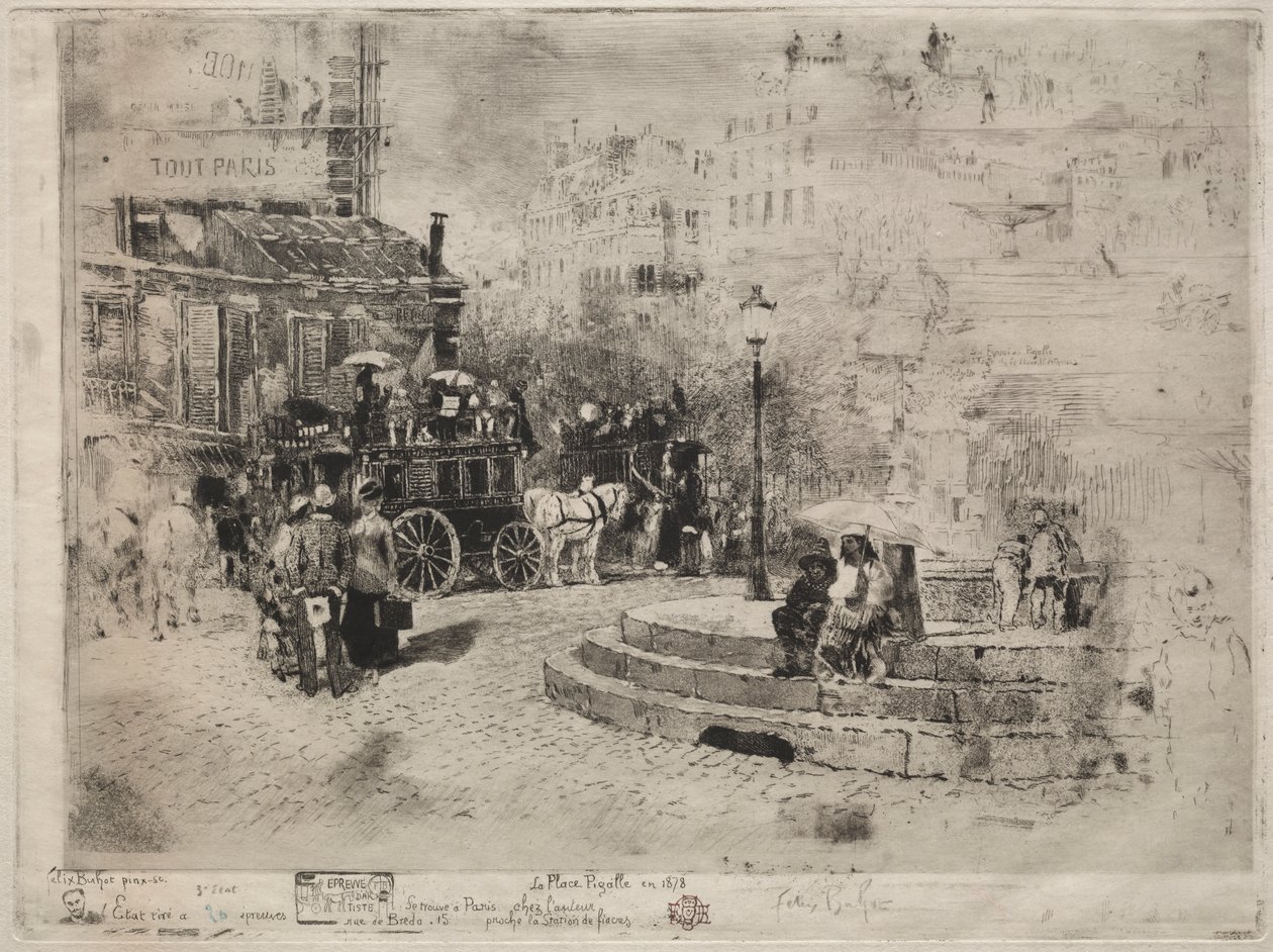 A Place Pigalle 1878-ban alkotó: Felix Hilaire Buhot