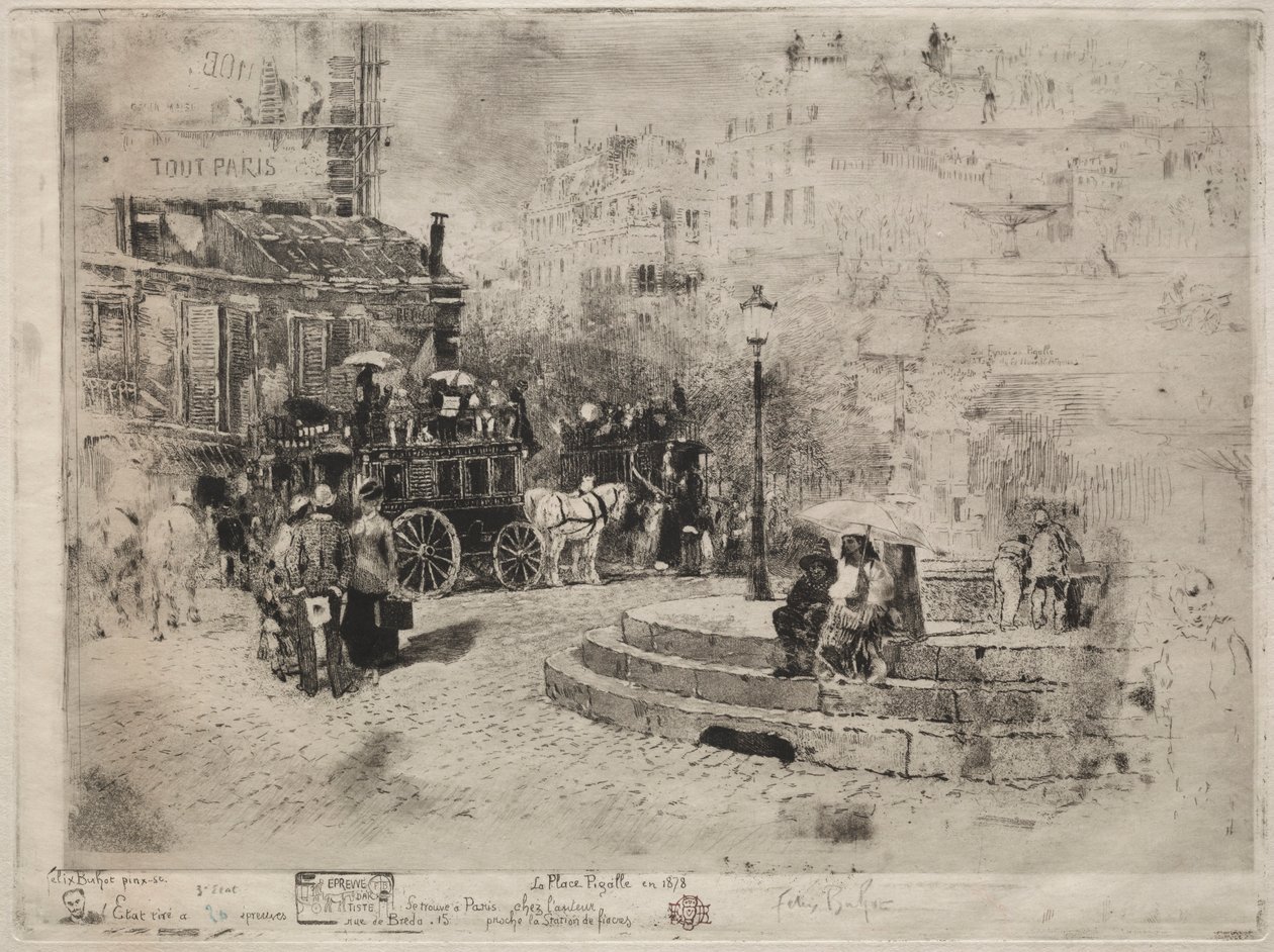 Place Pigalle 1878-ban, 1878-ban. alkotó: Felix Hilaire Buhot
