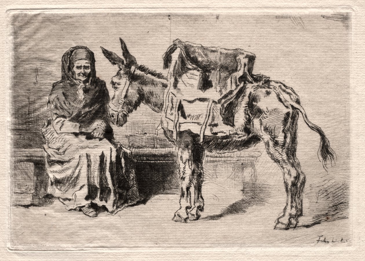 Ülő nő Öszvérrel alkotó: Felix Hilaire Buhot
