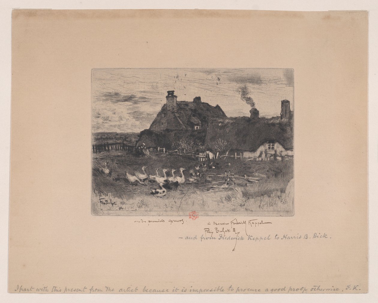 Kis nádfedeles nyaralók Les Petites Chaumières, 1878. alkotó: Felix Hilaire Buhot