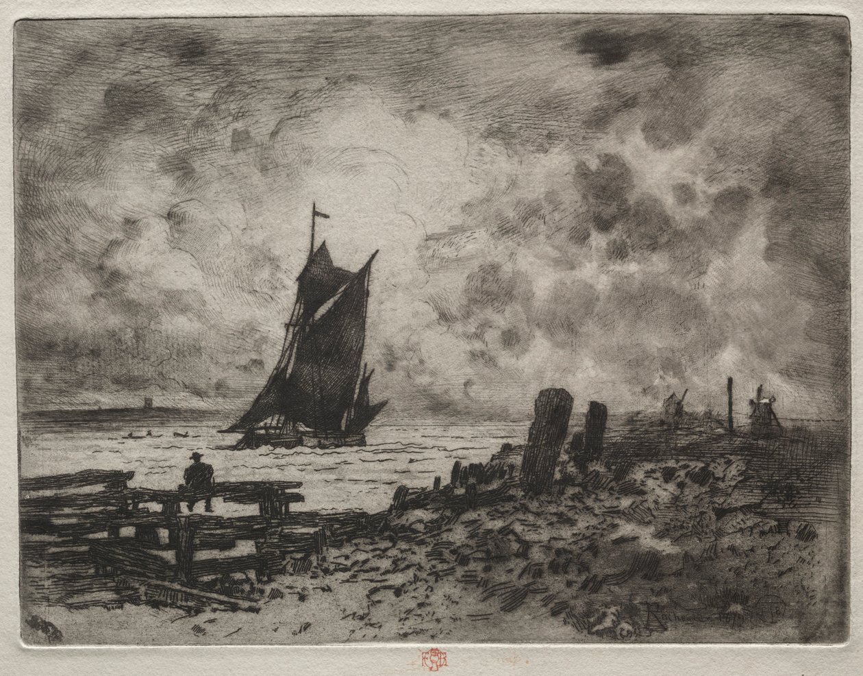 A kis tengerészgyalogos: Medway szuvenírje, 1878. alkotó: Felix Hilaire Buhot
