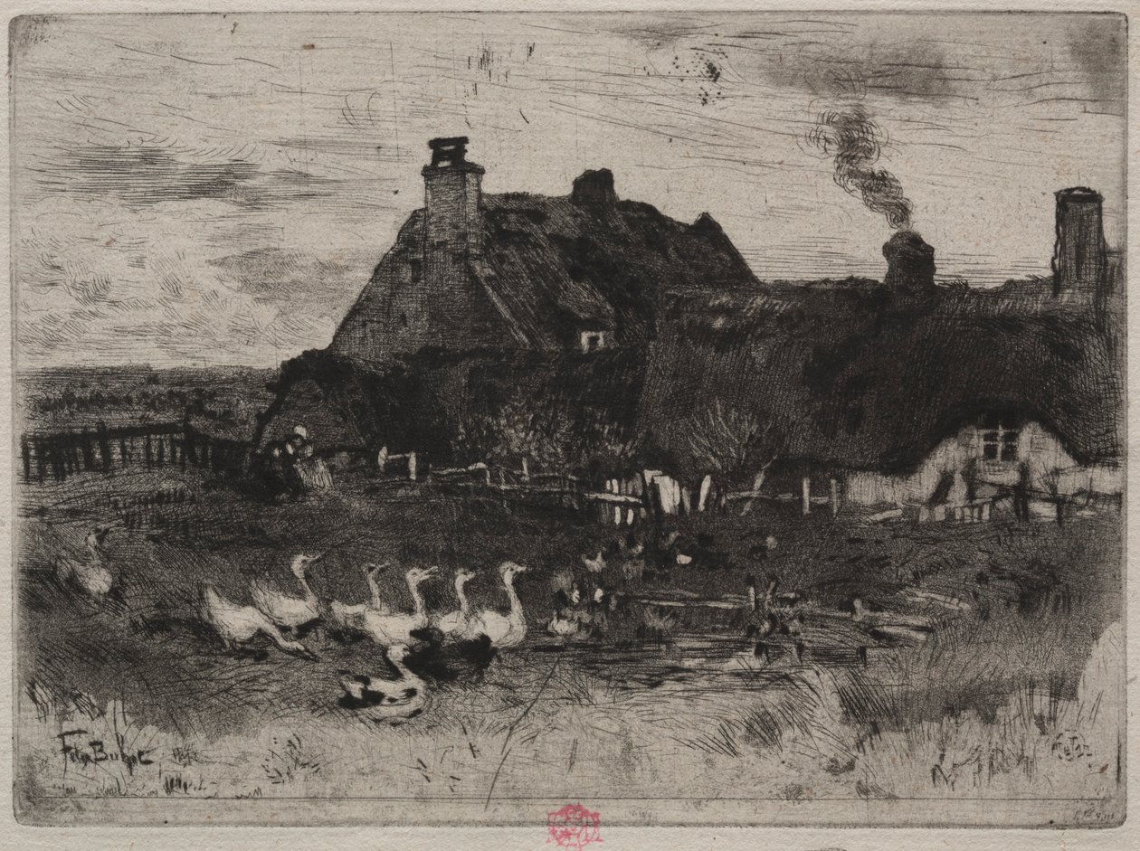 A kis nádfedeles kunyhók, 1878. alkotó: Felix Hilaire Buhot