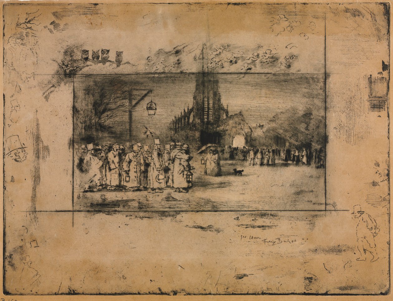 Az éjféli mise, 1887. alkotó: Felix Hilaire Buhot