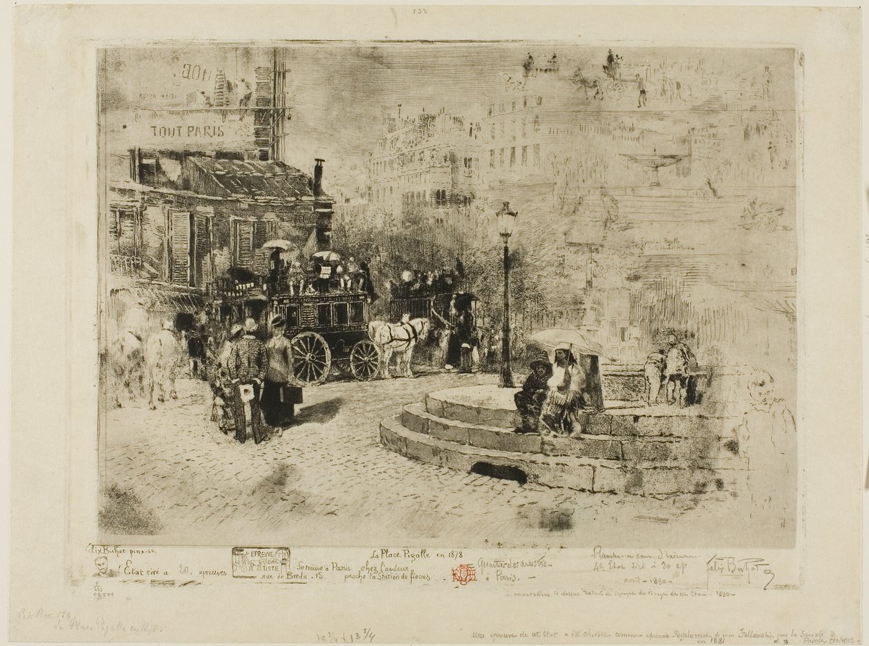 A Place Pigalle 1878-ban alkotó: Felix Hilaire Buhot