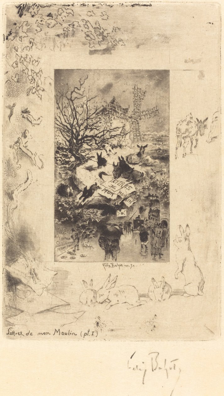 Címlap a Levelek a malomból c. 1885. alkotó: Felix Hilaire Buhot