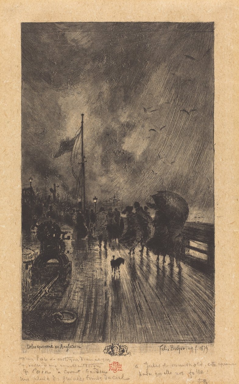 Leszállás Angliában Leszállás Angliában, 1879. alkotó: Felix Hilaire Buhot