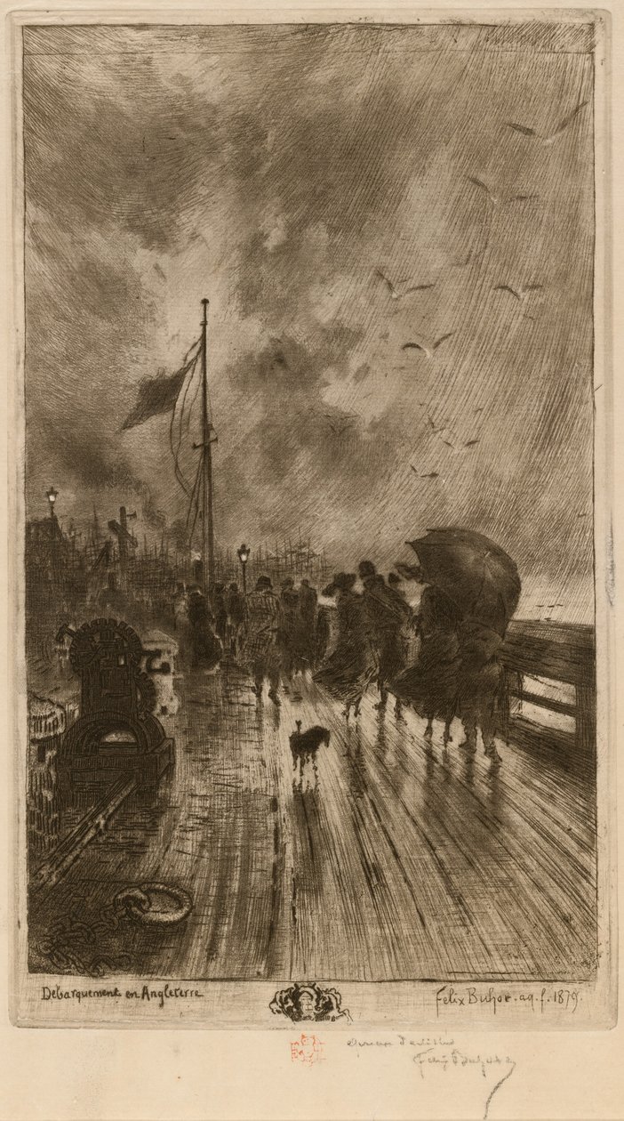 Leszállás Angliában, Leszállás Angliában 1879. alkotó: Felix Hilaire Buhot