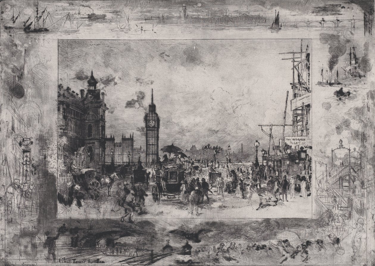 Westminster Bridge, vagy Westminster Clock Tower, 1860-98. alkotó: Felix Hilaire Buhot