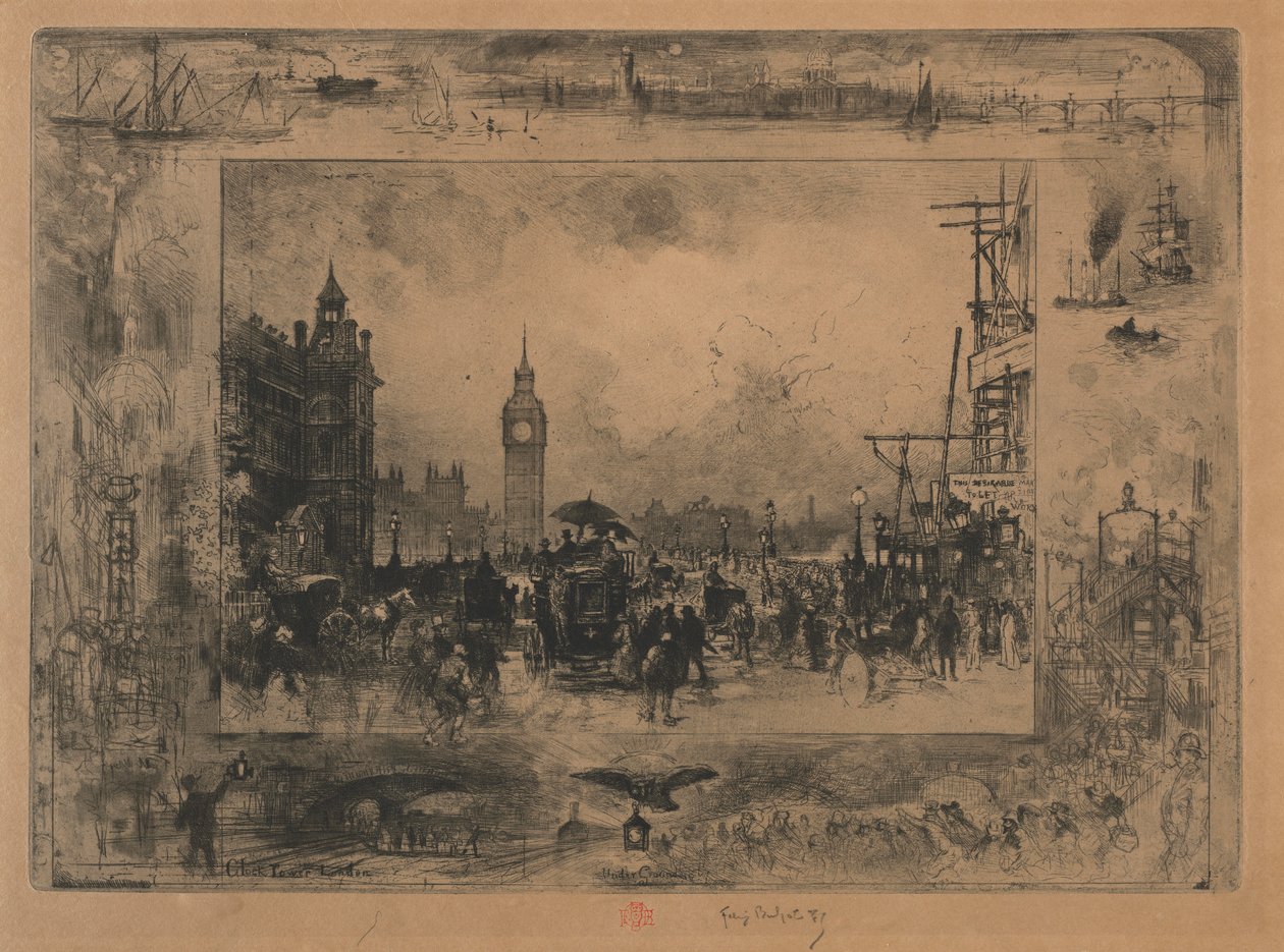 Westminster Bridge vagy Westminster Tower, 1884. alkotó: Felix Hilaire Buhot