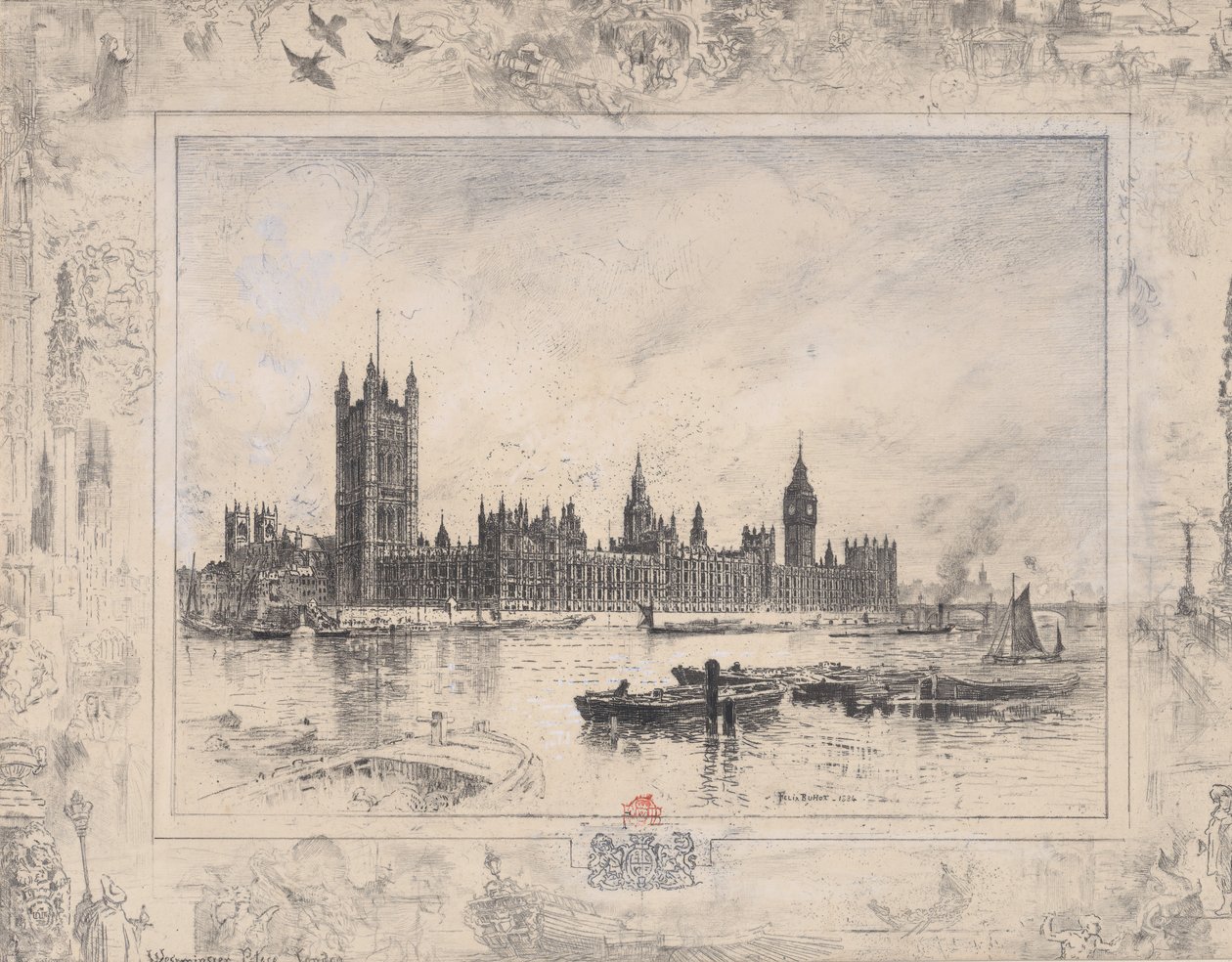 Westminster-palota, 1884. alkotó: Felix Hilaire Buhot