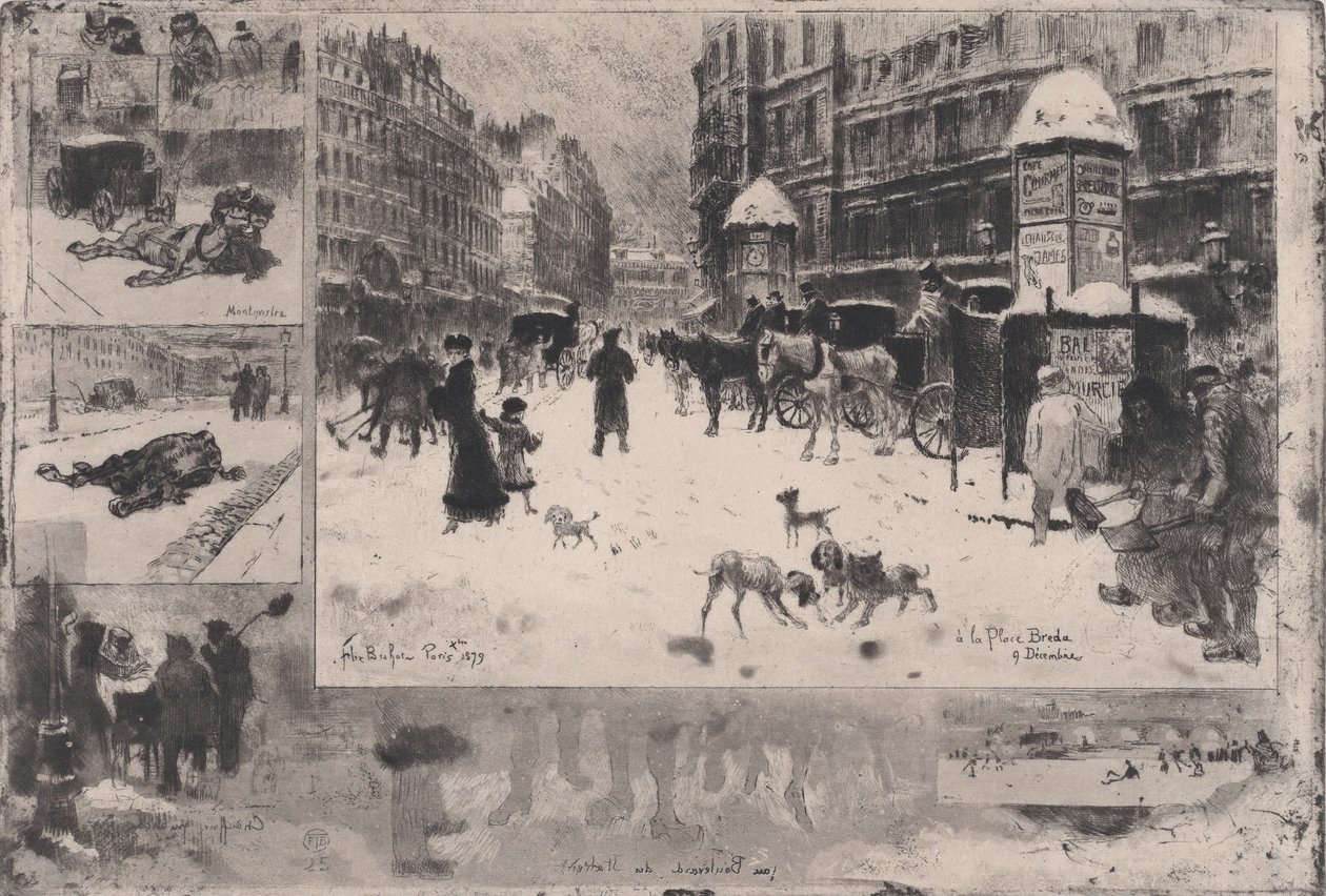 Tél Párizsban, vagy hó Párizsban, 1879. alkotó: Felix Hilaire Buhot