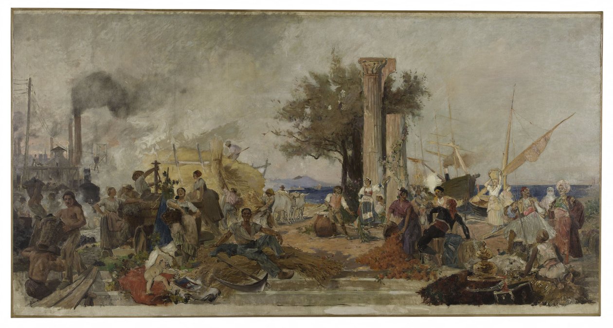 A párizsi Bourse du Commerce kupolájának vázlata: Kereskedelmi tevékenység Európában, 1889 körül (olaj, vászon) alkotó: Felix Hippolyte Lucas