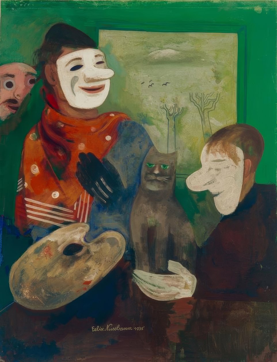 Maszkok és macskák (festő maszkkal és macskával) alkotó: Felix Nussbaum