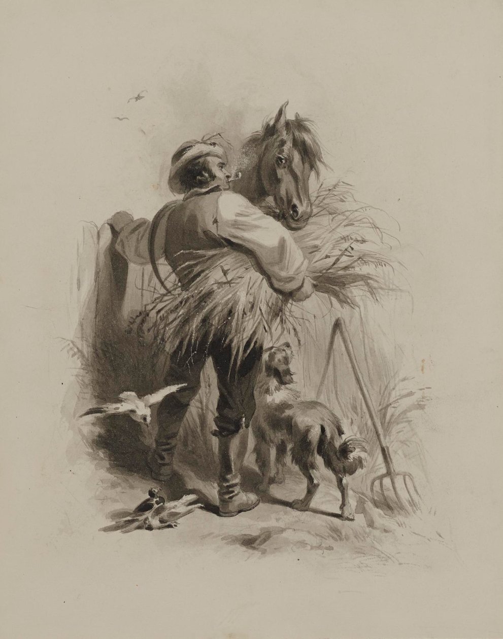 Paraszt lóval, kutyával és galambokkal alkotó: Felix Octavius Carr Darley