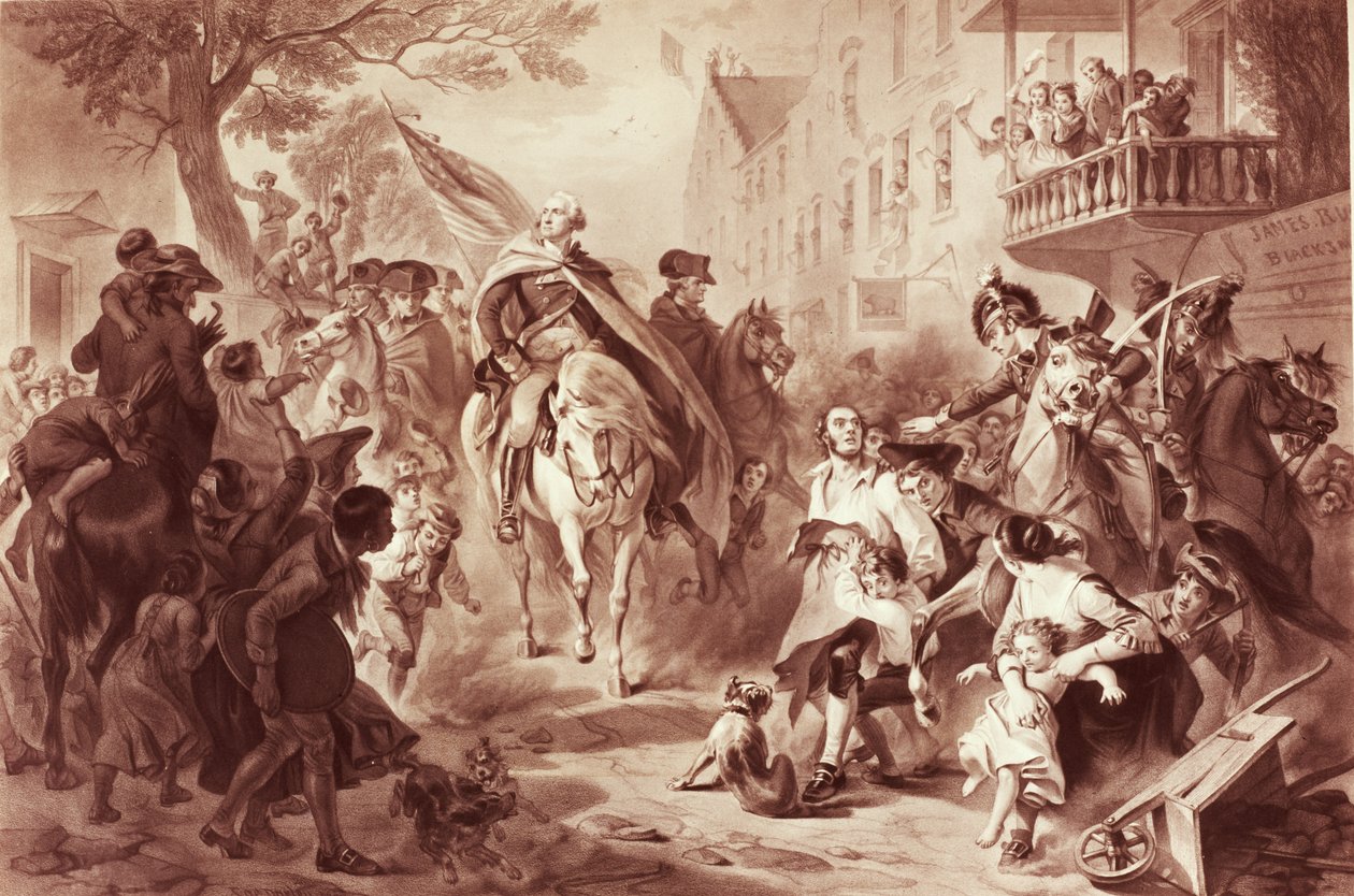 George Washington 1783-ban belép New Yorkba, metszett Alexander Hay Ritchie (1822-1895) (mezzotinta) alkotó: Felix Octavius Carr Darley
