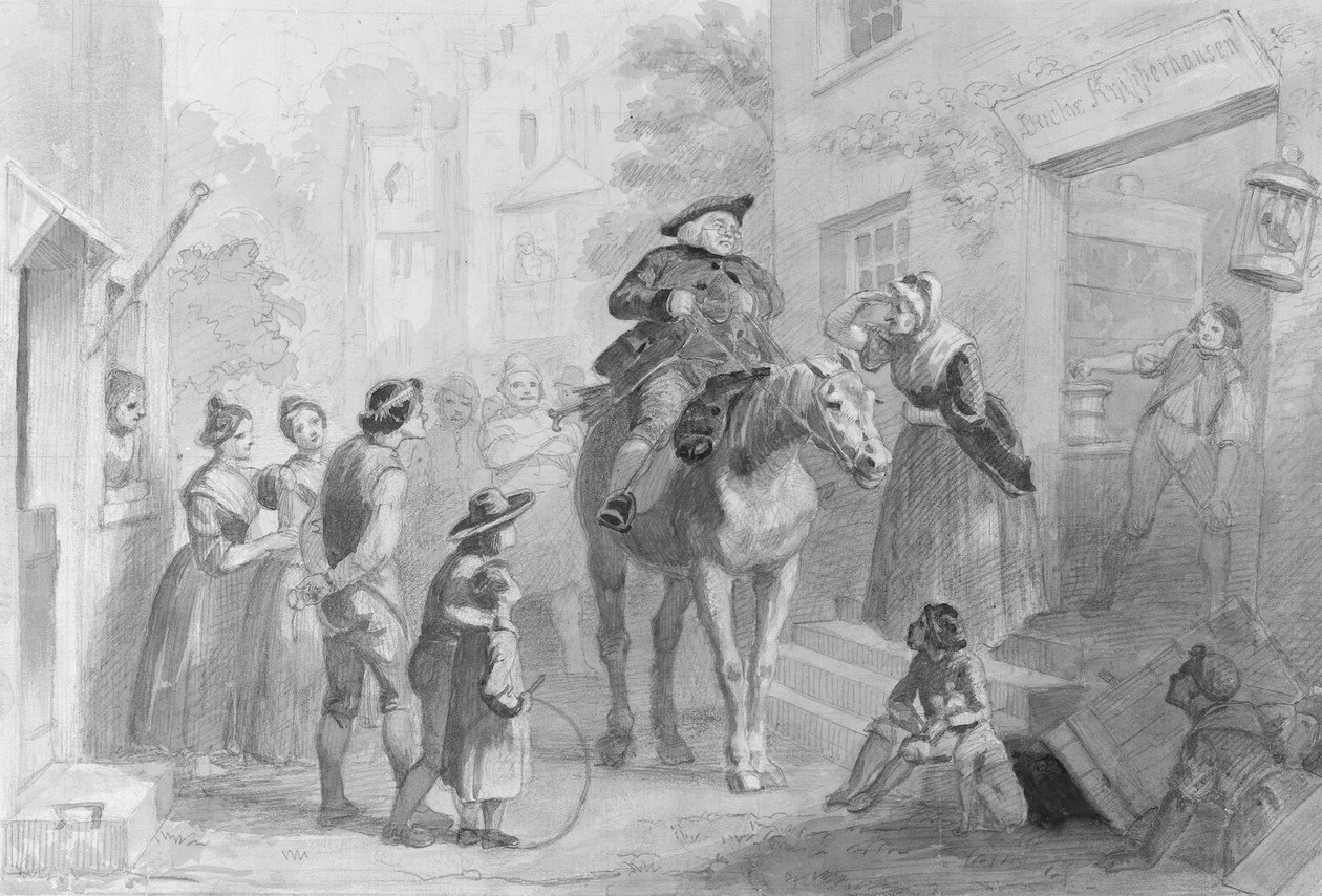 Falusi jelenet holland gyarmati figurákkal a Hosack albumból. alkotó: Felix Octavius Carr Darley