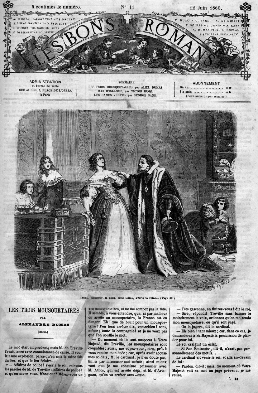 Római sorozat: Alexandre Dumas (1802-1870) „A három testőr”. Anna osztrák királynőnek (1601-1666) férje, XIII. Lajos hűtlenséggel gyanúsította a kancellárnak azt a levelet, amelyet állítólag Buckingham hercegének írt. alkotó: Felix Philippoteaux