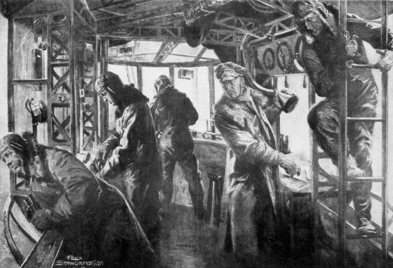 Parancsnokság egy Zeppelin fedélzetén, német légiflotta, első világháború, 1917. alkotó: Felix Schwormstadt