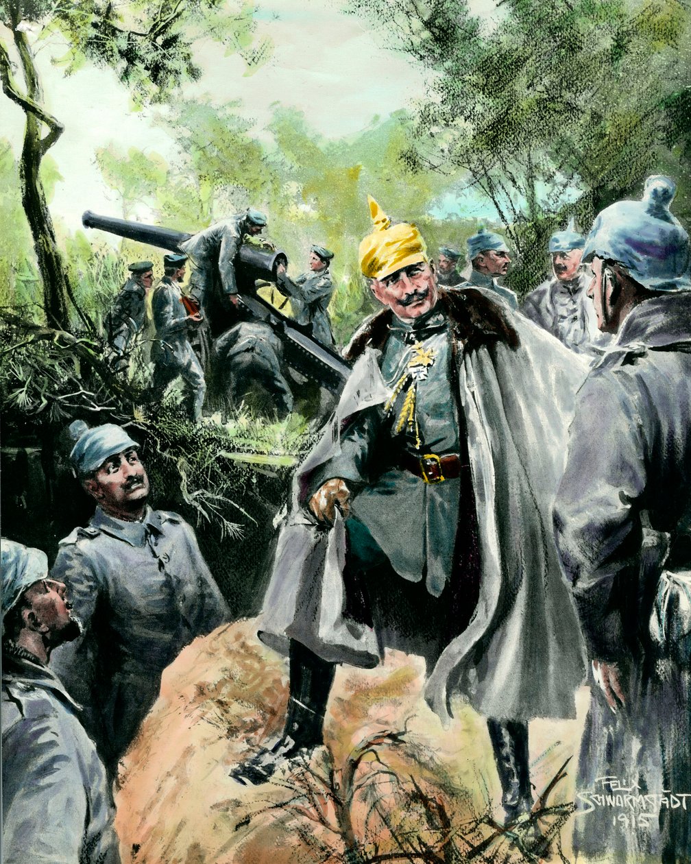 Első világháború: „” II. Vilmos császár (1859-1941) tüzérségi állást látogató portréja” Felix Schwormstadt (1870-?) nyomata 1915 Magángyűjtemény alkotó: Felix Schwormstadt