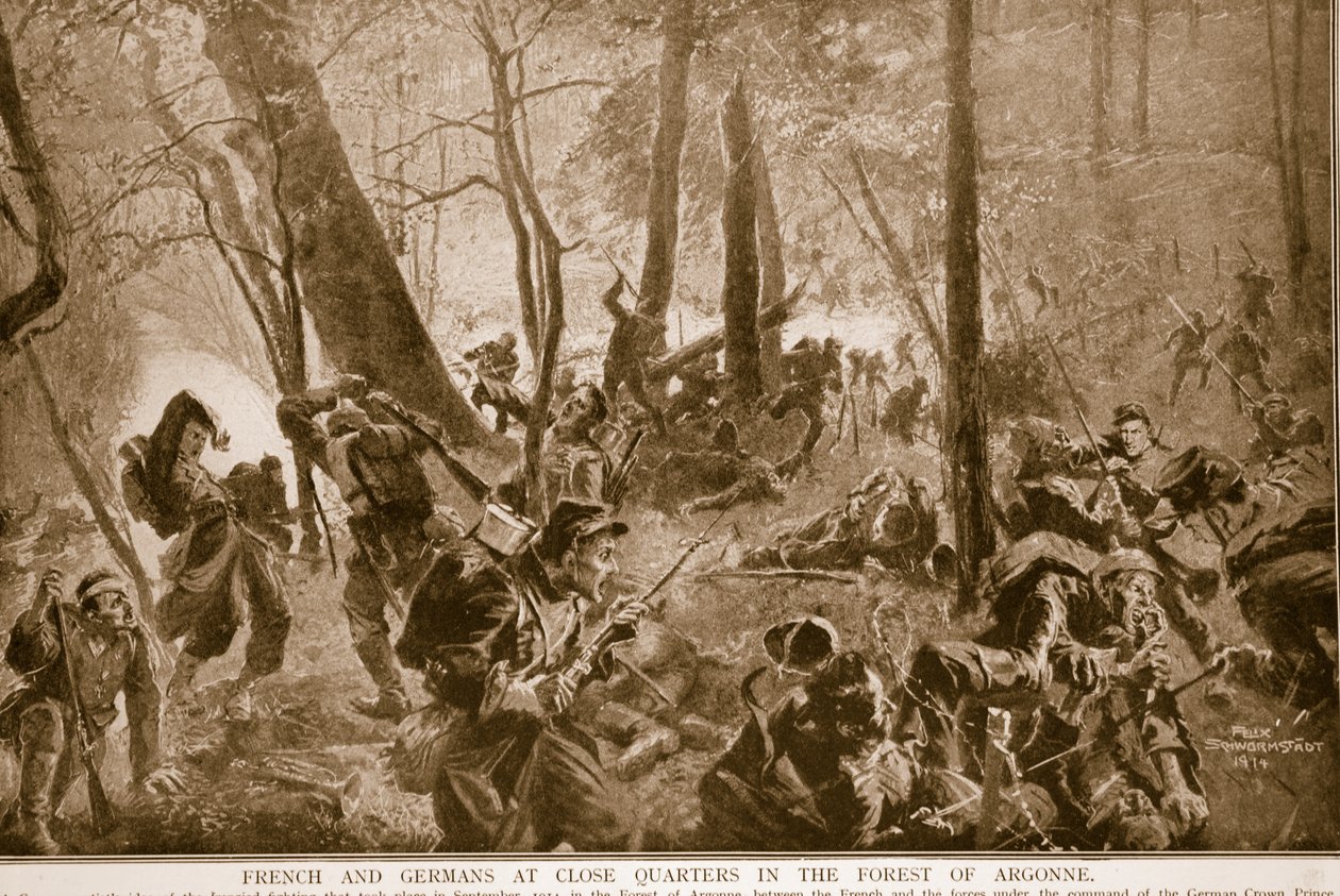 Franciák és németek közelharcban az argonne-i erdőben, 1914-19 alkotó: Felix Schwormstadt