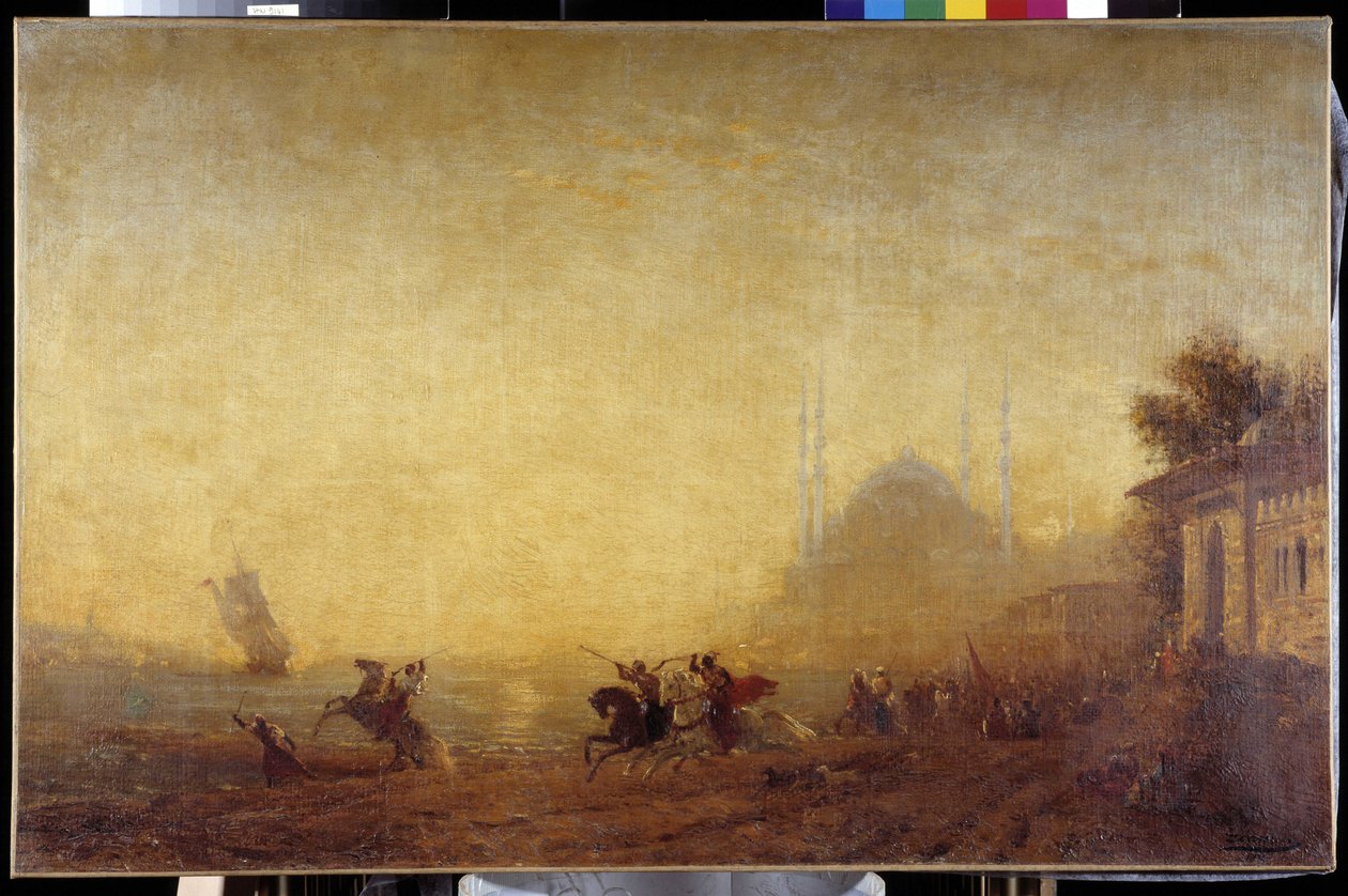 Fantázia a Boszporusz partján. A Hagia Sophia bazilika (Hagia Sophia vagy Haghia Sophia) látható. alkotó: Félix Ziem