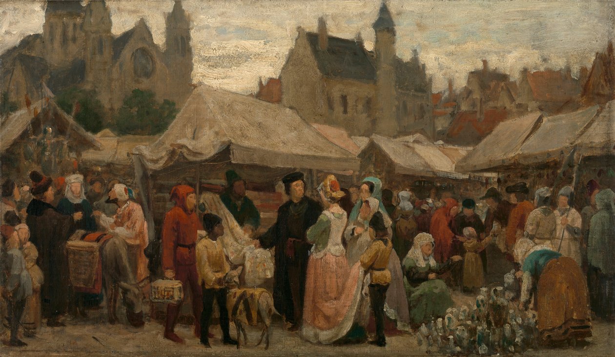 Középkori genti vásár, tanulmány, 1862 körül (olaj, vászon) alkotó: Felix de Vigne