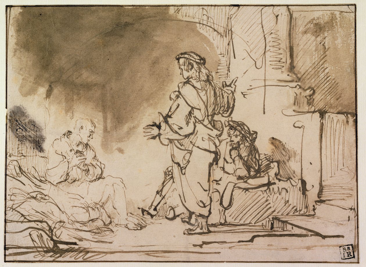 József álmokat tolmácsol a börtönben (toll, barna tinta és mosás papíron) alkotó: Ferdinand Bol