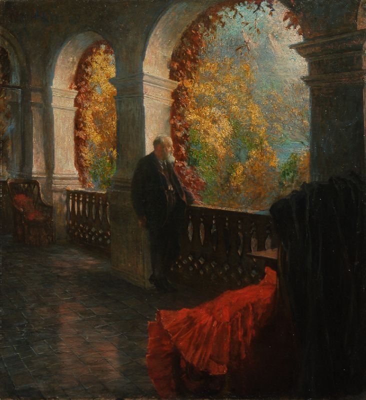Theodor Billroth sebész Sankt Gilgen Wolfgangsee teraszán alkotó: Ferdinand Dorsch