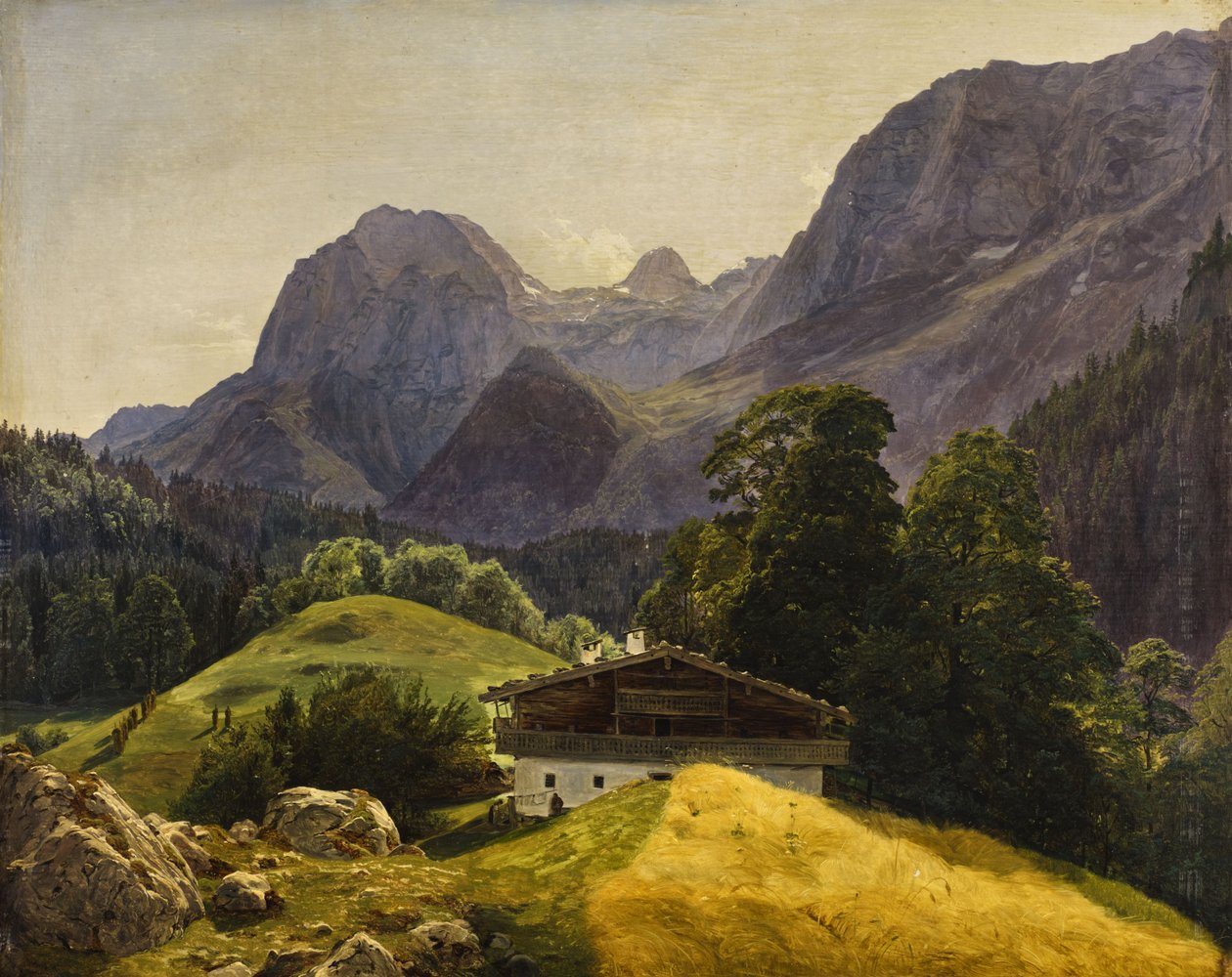 A Taubensee a Steinberggel Ramsauban, Berchtesgaden közelében, kilátás a Reiteralpe -ra alkotó: Ferdinand Georg Waldmuller