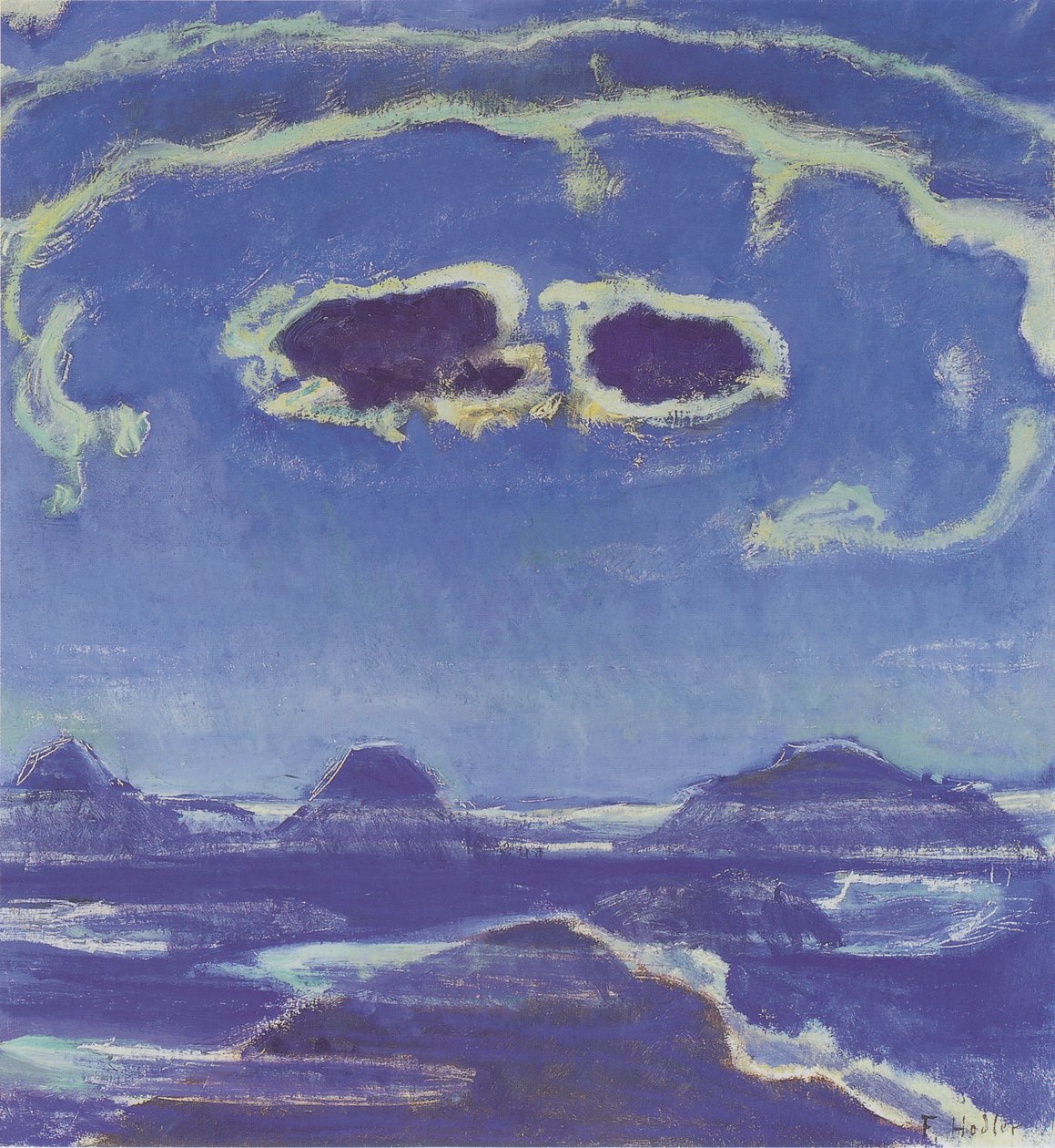 Eiger, Mönch és Jungfrau a holdfényben alkotó: Ferdinand Hodler