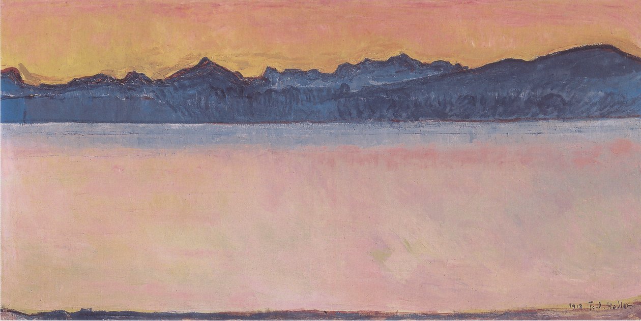 Genfi-tó hajnalban Mont-Blanc-szal alkotó: Ferdinand Hodler