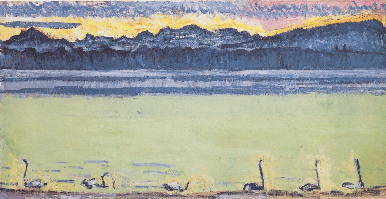 Genfi-tó hajnalban Mont-Blanc-szal alkotó: Ferdinand Hodler
