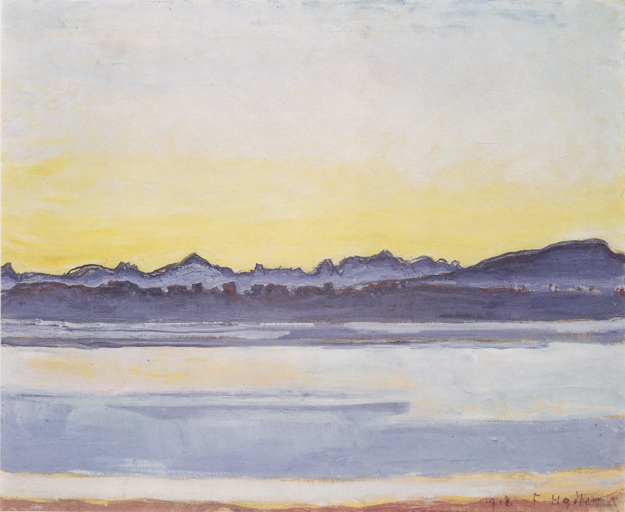 Genfi-tó Mont-Blanc-szal napkelte előtt alkotó: Ferdinand Hodler