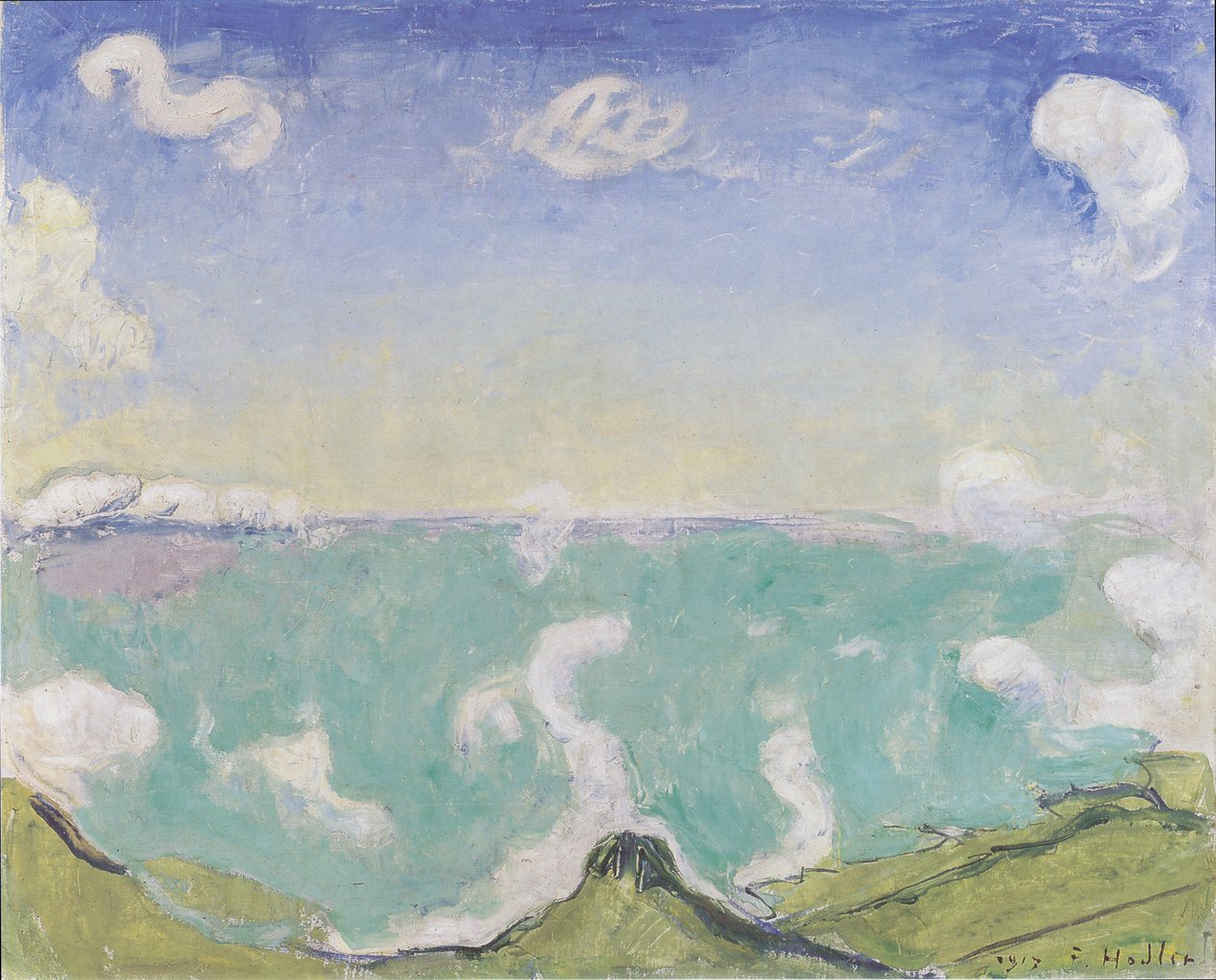 Táj Caux közelében emelkedő felhőkkel alkotó: Ferdinand Hodler