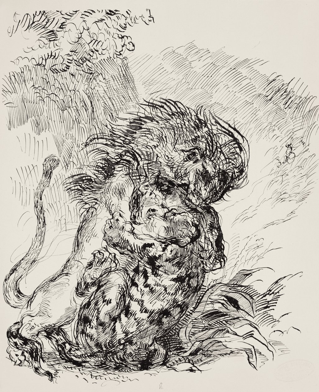 Egy oroszlán megszabadít egy tigrist alkotó: Ferdinand Victor Eugene Delacroix