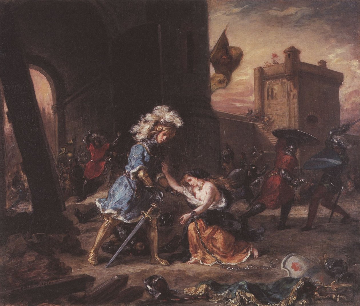 Amadis kiszállítja Olga hercegnőt a Galpans -kastélyból alkotó: Ferdinand Victor Eugene Delacroix