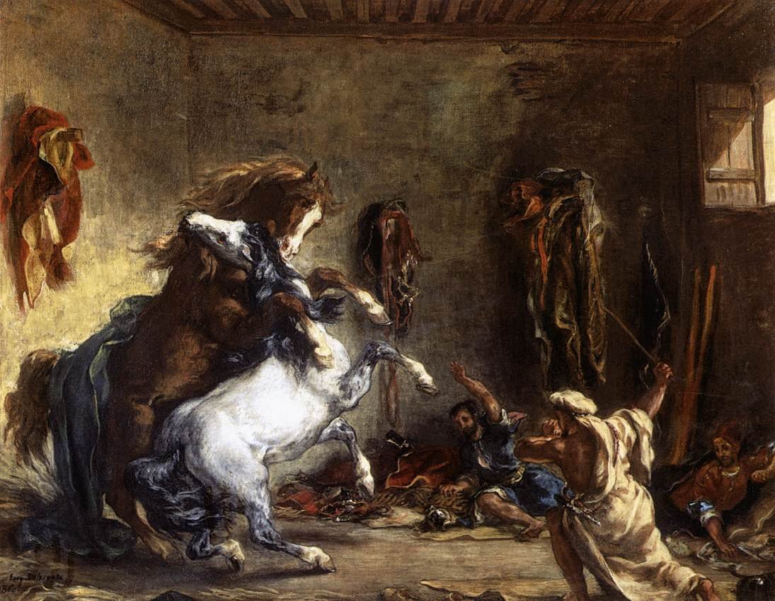 Arab lovak harcolnak istállóban alkotó: Ferdinand Victor Eugene Delacroix