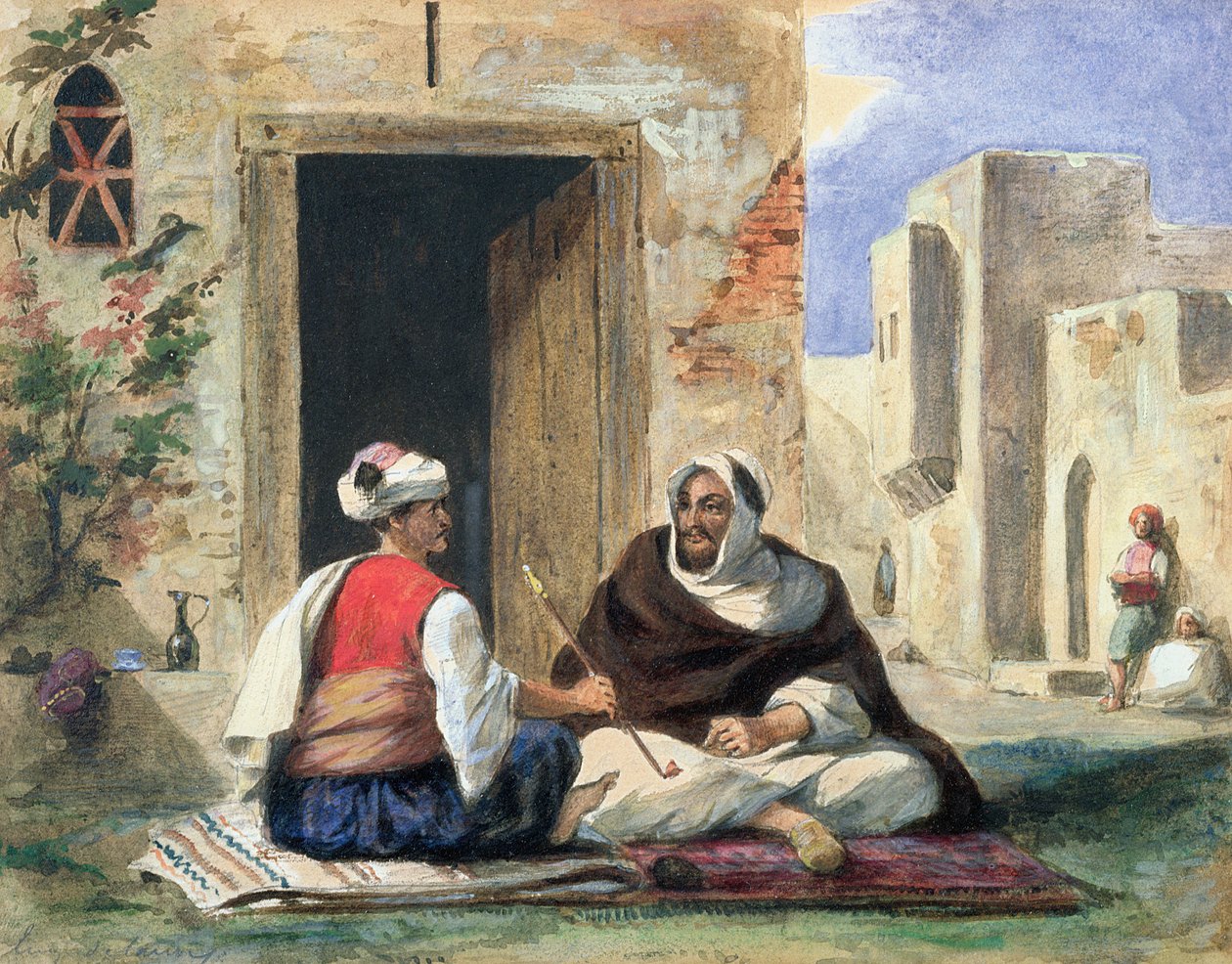 Dohányzó arab férfiak egy ház előtt alkotó: Ferdinand Victor Eugene Delacroix