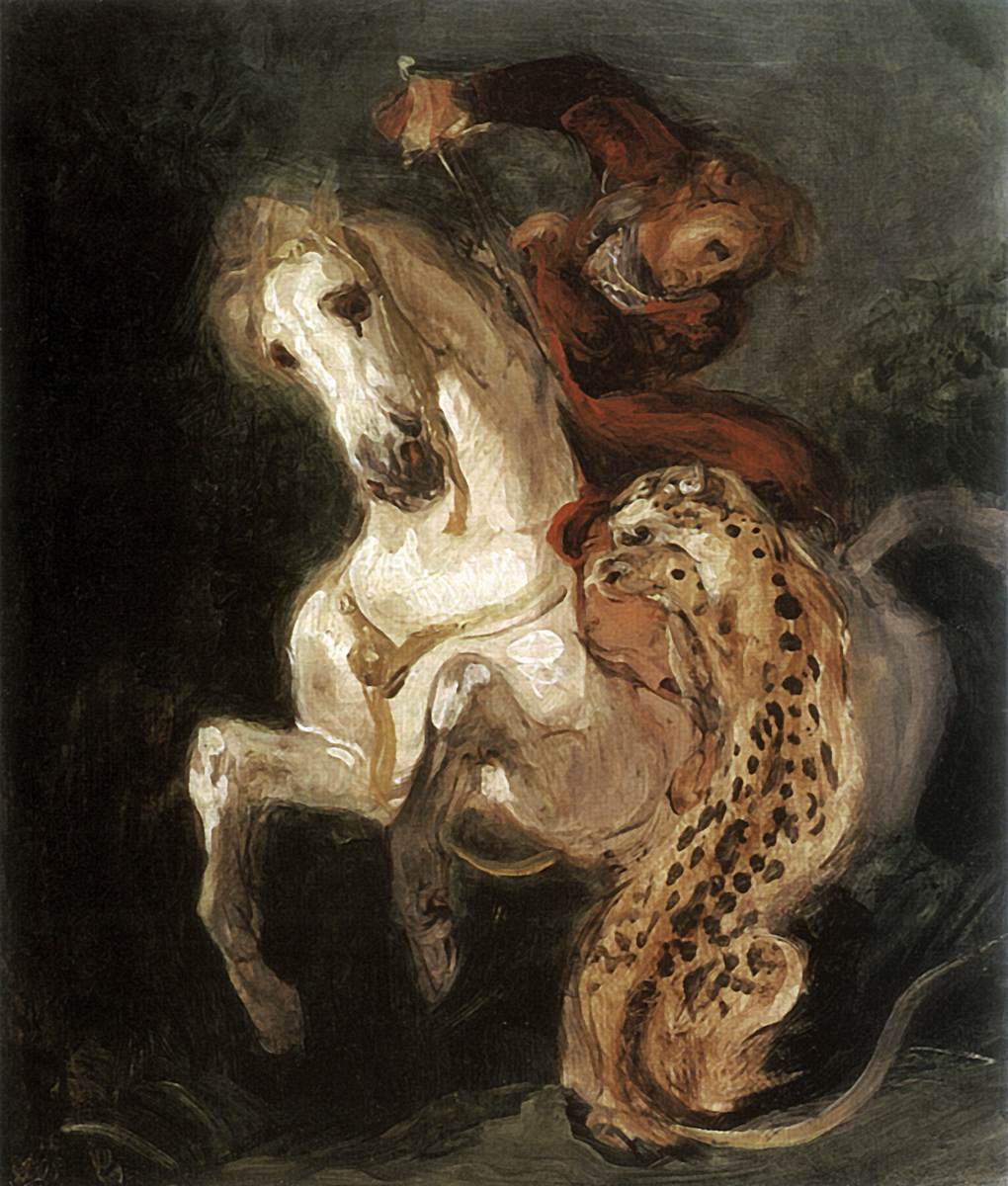 Jaguár megtámad egy lovast alkotó: Ferdinand Victor Eugene Delacroix