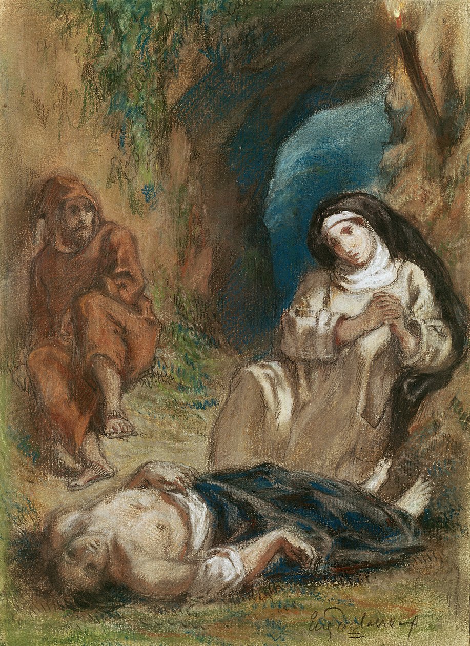 Lelia a barlangban, George Sand (1804-76) „Lelia”-jából, 1852 körül (pasztell, papíron) alkotó: Ferdinand Victor Eugene Delacroix