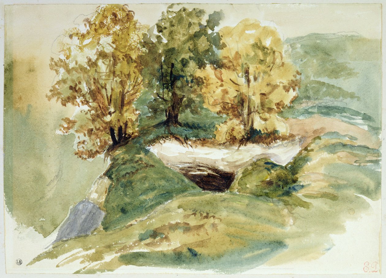 Három fa egy domb szélén alkotó: Ferdinand Victor Eugene Delacroix