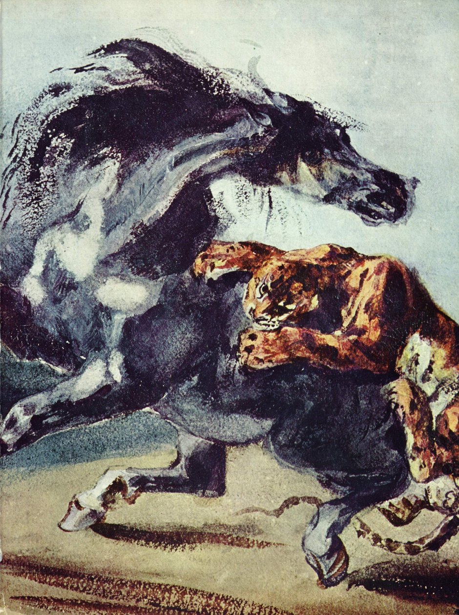 Tigris megtámad egy lovat alkotó: Ferdinand Victor Eugene Delacroix
