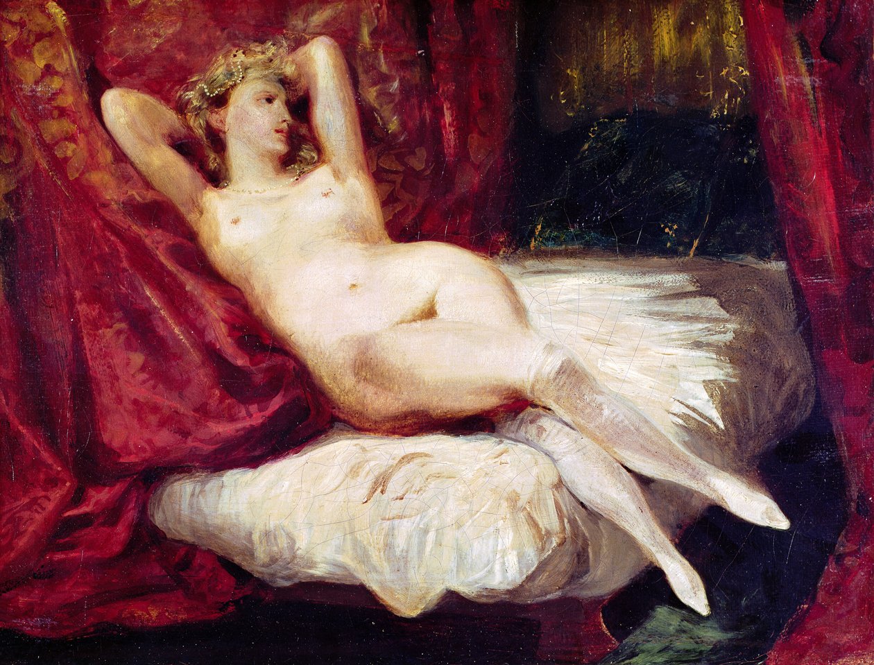 Nő fehér harisnyával alkotó: Ferdinand Victor Eugene Delacroix