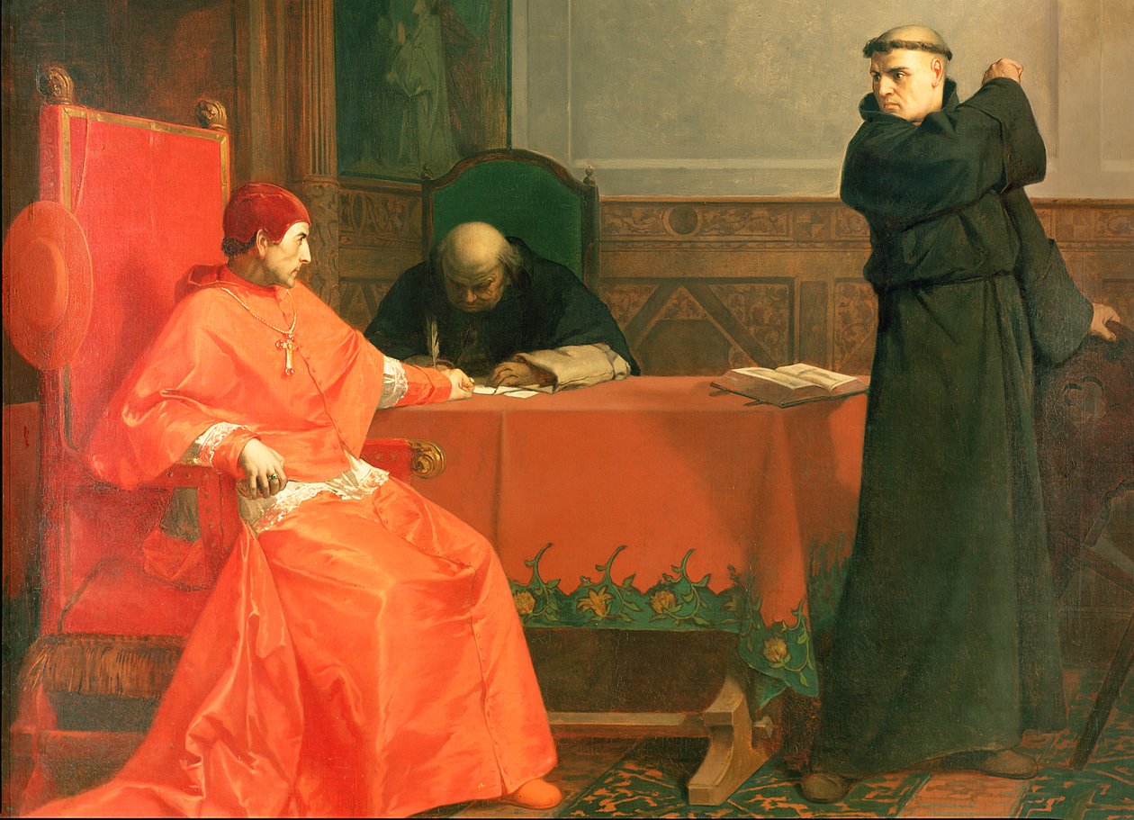Luther Cajetan bíboros előtt 95 tézisének vitája során, 1870 alkotó: Ferdinand Wilhelm Pauwels
