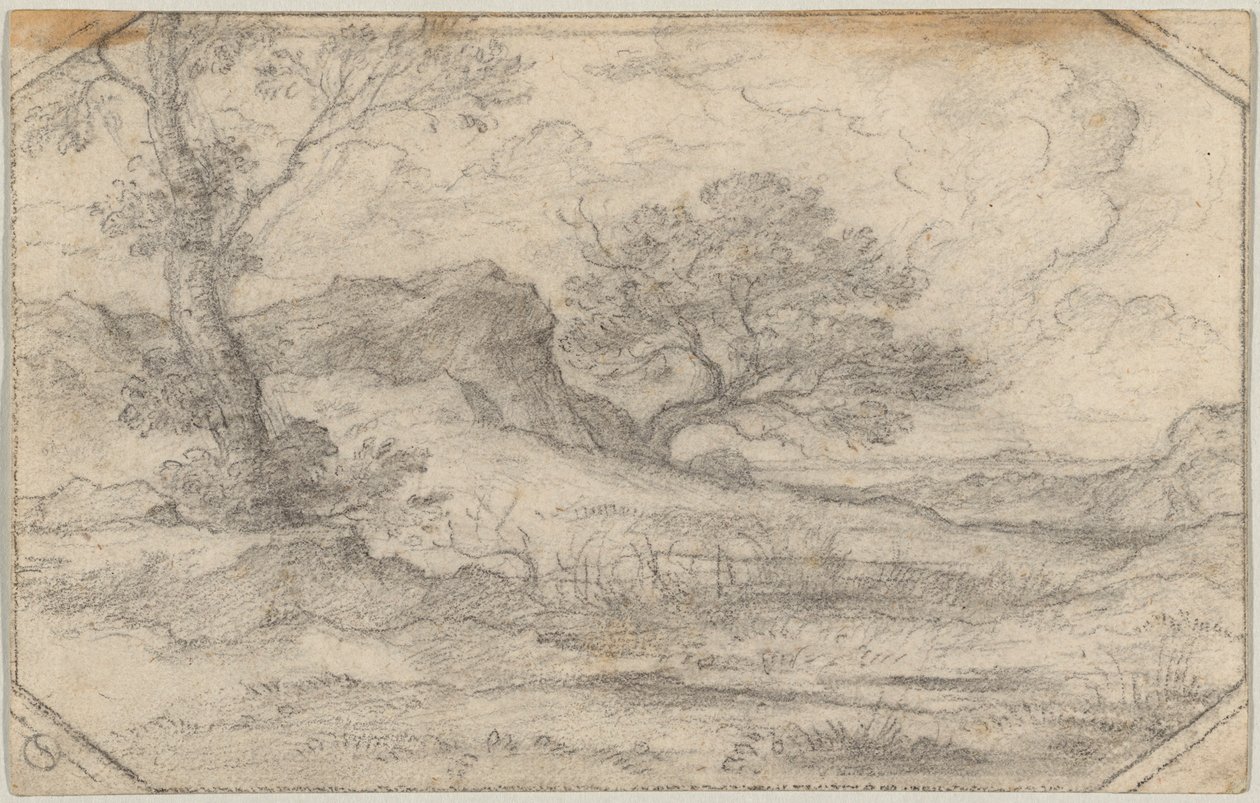Ideális táj két fával és egy sziklatömbbel alkotó: Ferdinand (Johann Heinrich Ferdinand) von Olivier