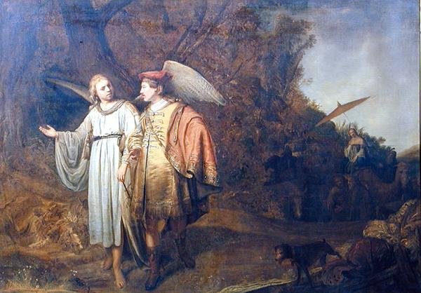 Tóbiás és Gábriel angyal (olaj, vászon) alkotó: Ferdinand (attr.) Bol