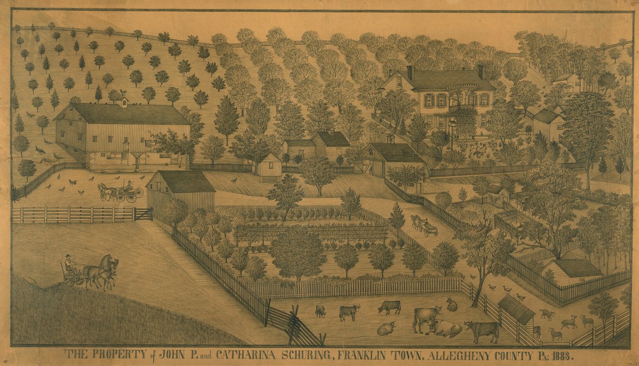 John P. és Catharina Schuring birtoka, Franklin Town, Allegheny megye, Pennsylvania alkotó: Ferdinand A. Brader