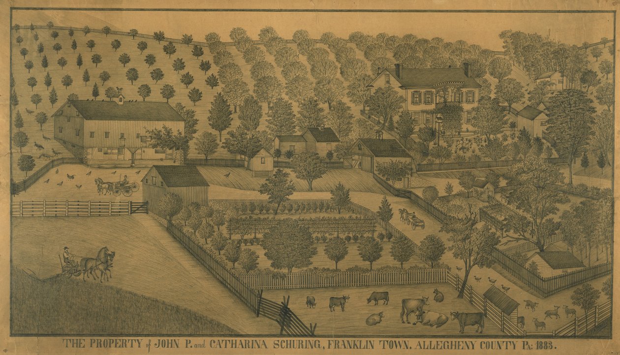 John P. és Catharina Schuring birtoka, Franklin Town, Allegheny megye, Pennsylvania, 1883 alkotó: Ferdinand A. Brader