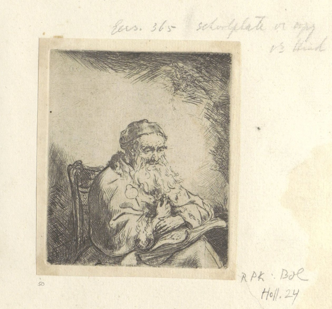 Öreg ember lóherelevéllel a kabátján Recueil de quatre-vingt-cinq estampes originales (sorozat címe) alkotó: Ferdinand Bol (attributed to)